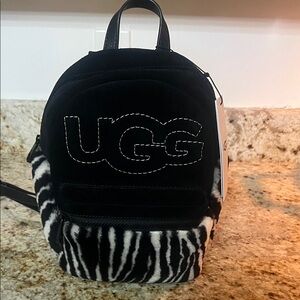 UGG Black Mini Backpack with Zebra Faux Fur Trim